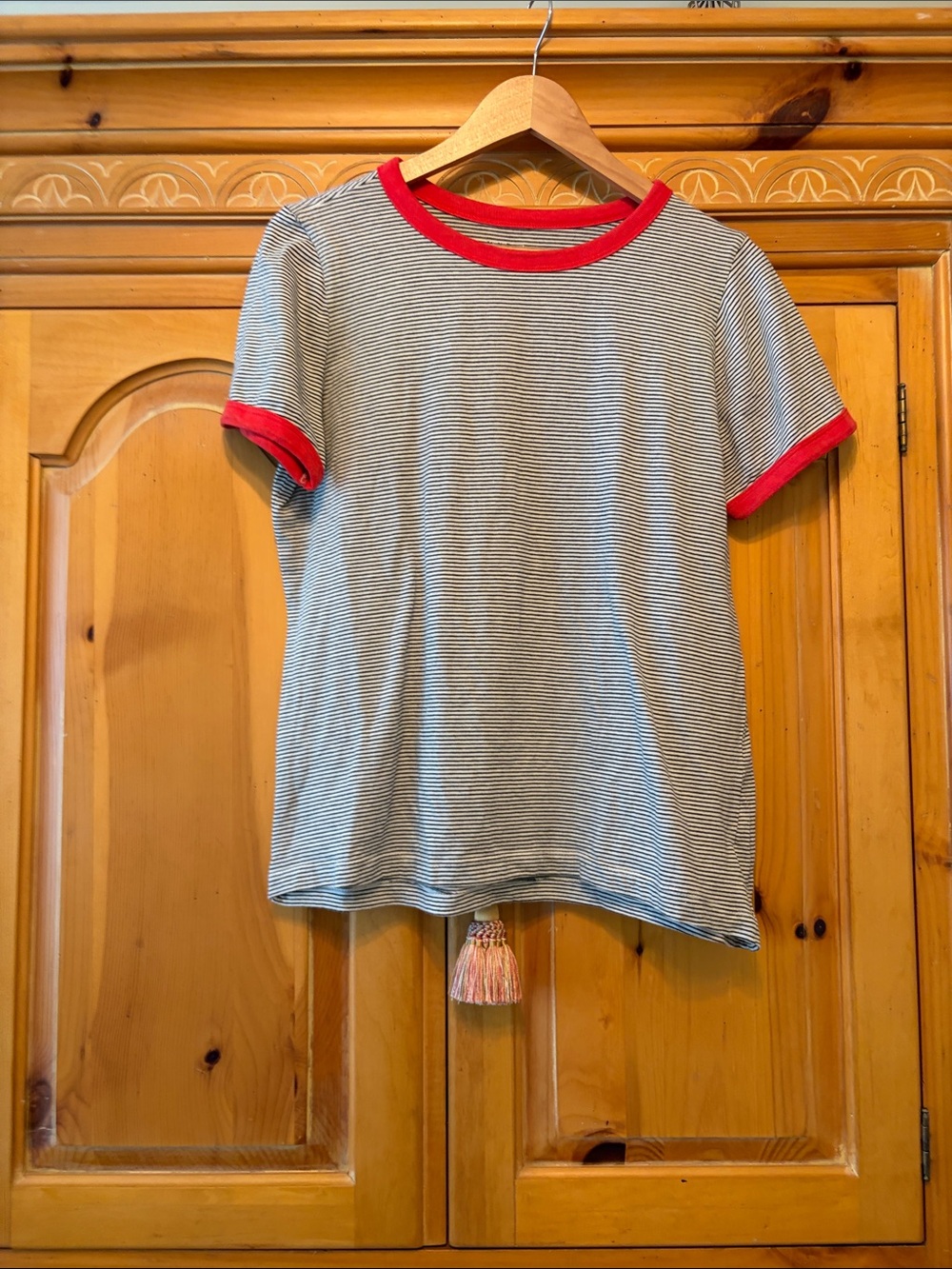 For the republic women’s Short Sleeve Stripe Tee with Red Trim